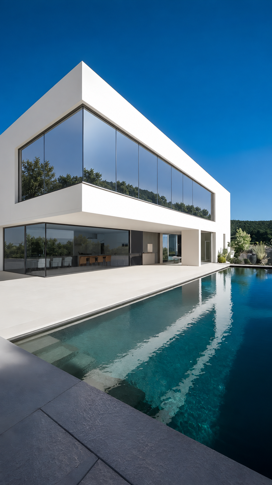 Casa moderna con ventanales espejados de control solar